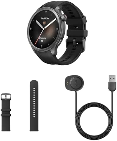 Bundle of Amazfit Balance Smart Watch (Black) + 22mm Soft Silicone Strap (Black) + Official Charging Cable