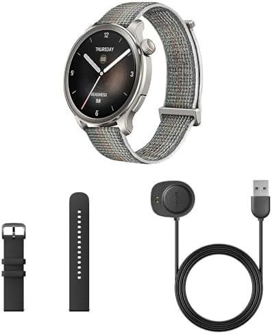 Bundle of Amazfit Balance Smart Watch (Grey) + 22mm Soft Silicone Strap (Black) + Official Charging Cable