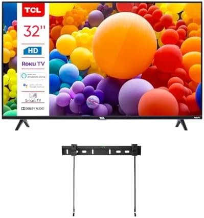 TCL 32-Inch Class 3 Series HD LED Smart Roku TV + Wall Mount Dual-Band Wi-Fi Compatible with Alexa and Google Assistant 32S331 (Renewed)